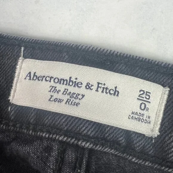 Abercrombie Fitch Jeans Women's 28x30* Low Rise Baggy Black Faded Denim Tag 25R - Picture 8 of 16
